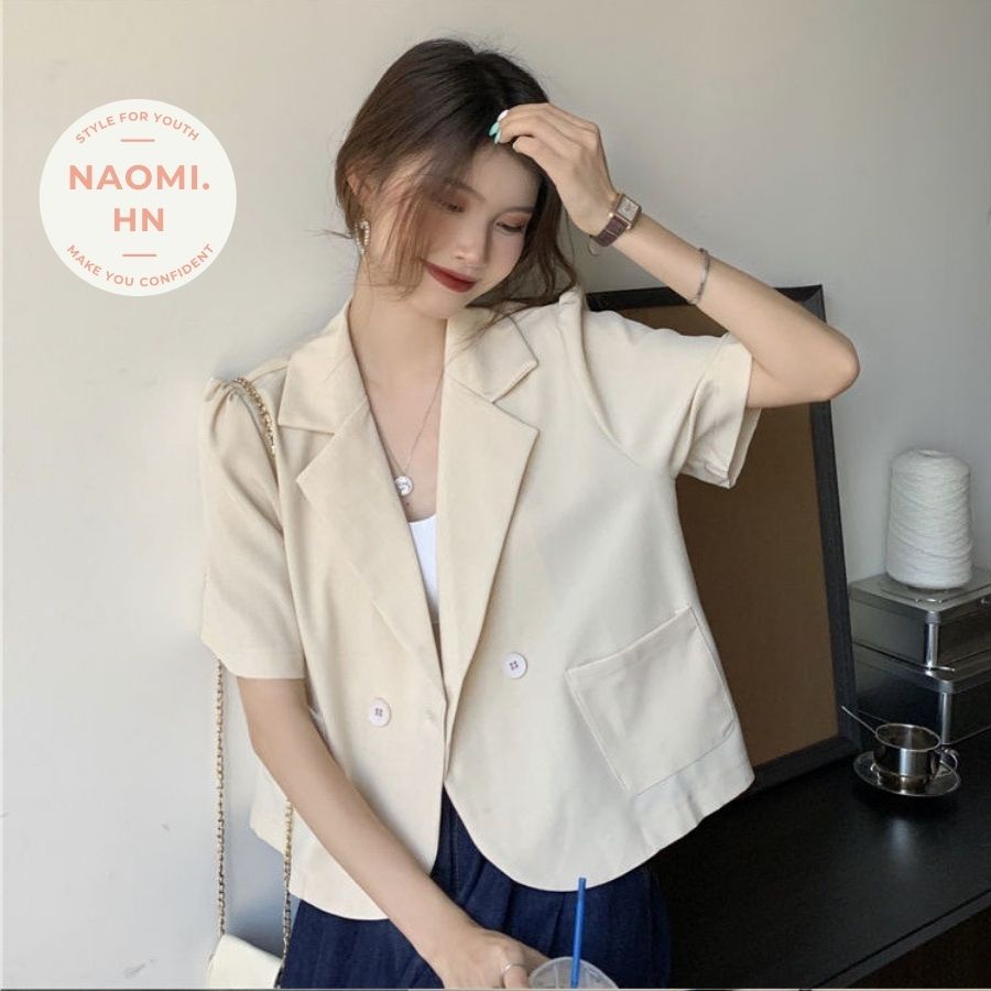 Áo blazer nữ cộc tay dáng croptop trẻ trung năng động. Blazer trơn cổ vest ngắn tay dáng ngắn túi hộp nhiều màu HOTHIT