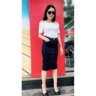Chân váy jean dài xẻ 1 bên