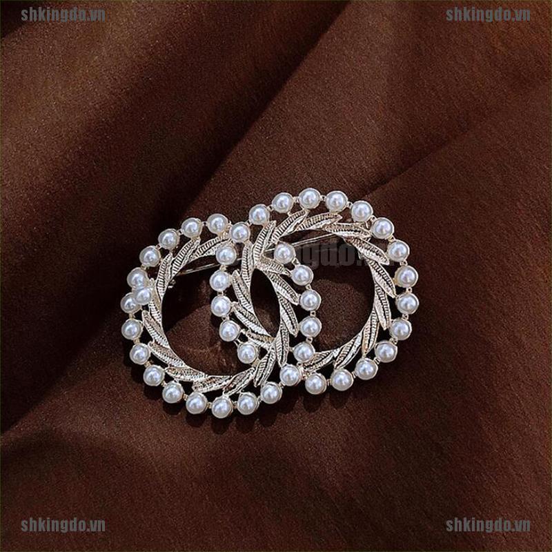 Ghim cài áo hình tròn đính ngọc trai giả nhiều màu sắc sang trọng