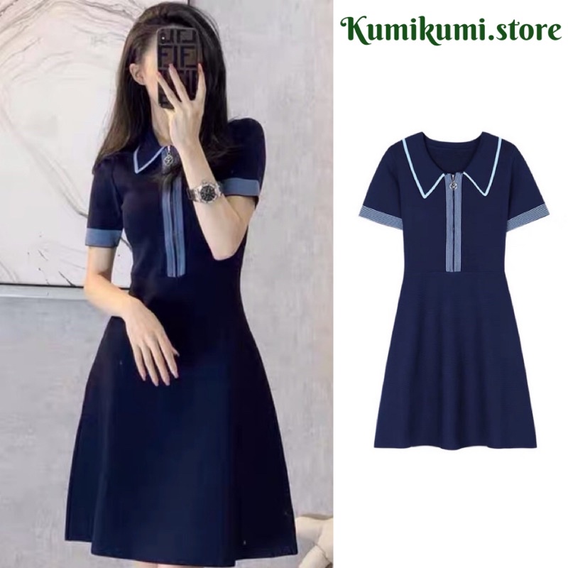 Đầm Polo Tay Ngắn Phong Cách Retro Pháp, Váy polo công sở, đi chơi dạo phố có big size