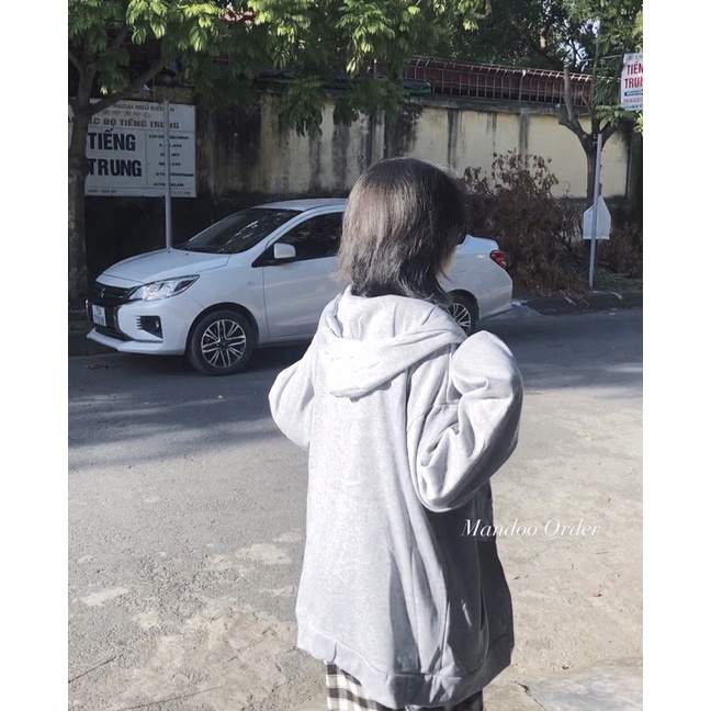 Áo khoác nỉ xám có mũ, hoodie khóa xám,  áo chống nắng xám