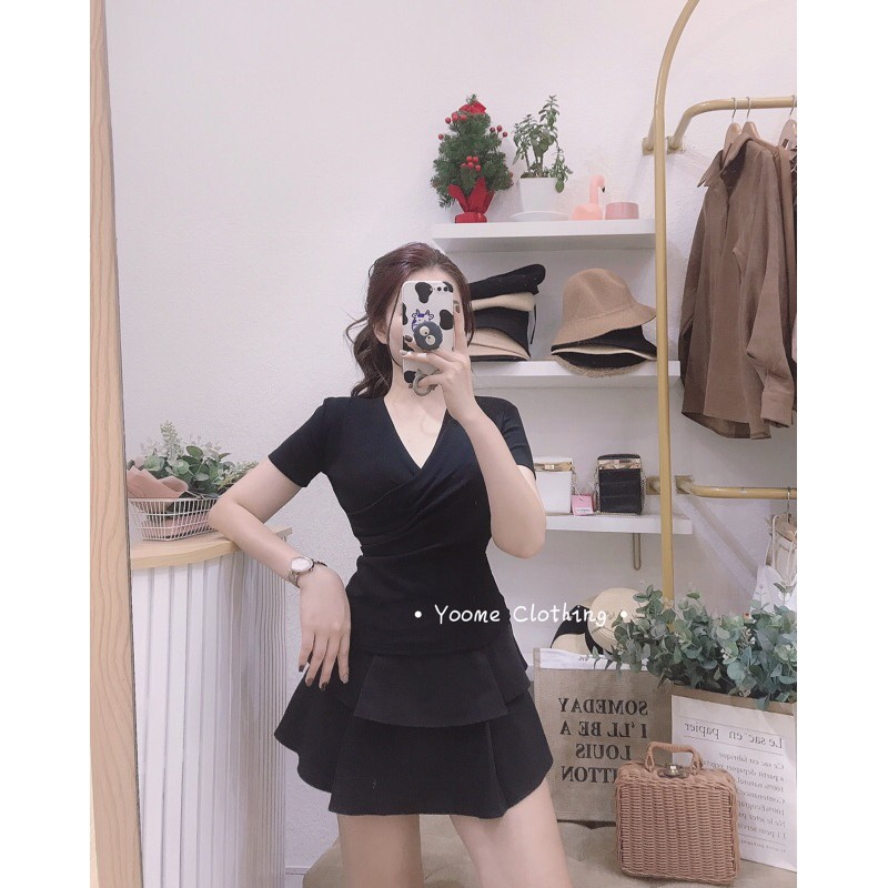 Áo cổ vạt chéo V xếp ly eo chất cottonzip dày dặn co giãn đa chiều cho nữ Yoomeclothing  [ ẢNH THẬT SHOP CHỤP ]
