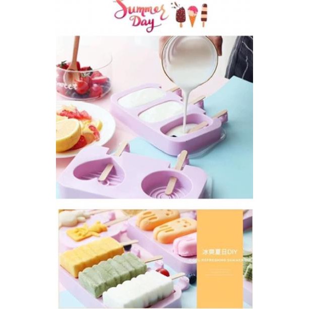 Khuôn kem silicon nhiều hình siêu cute ( tặng kèm 50 que gỗ)