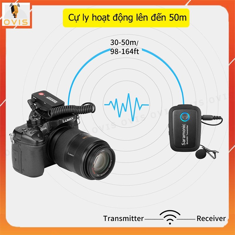 Saramonic Blink500 B1 / B2 - Micro Cài Áo Không Dây Cho Máy Ảnh, Máy Quay, Điện Thoại, Phạm Vi Thu 50m, Pin 5h Liên Tục