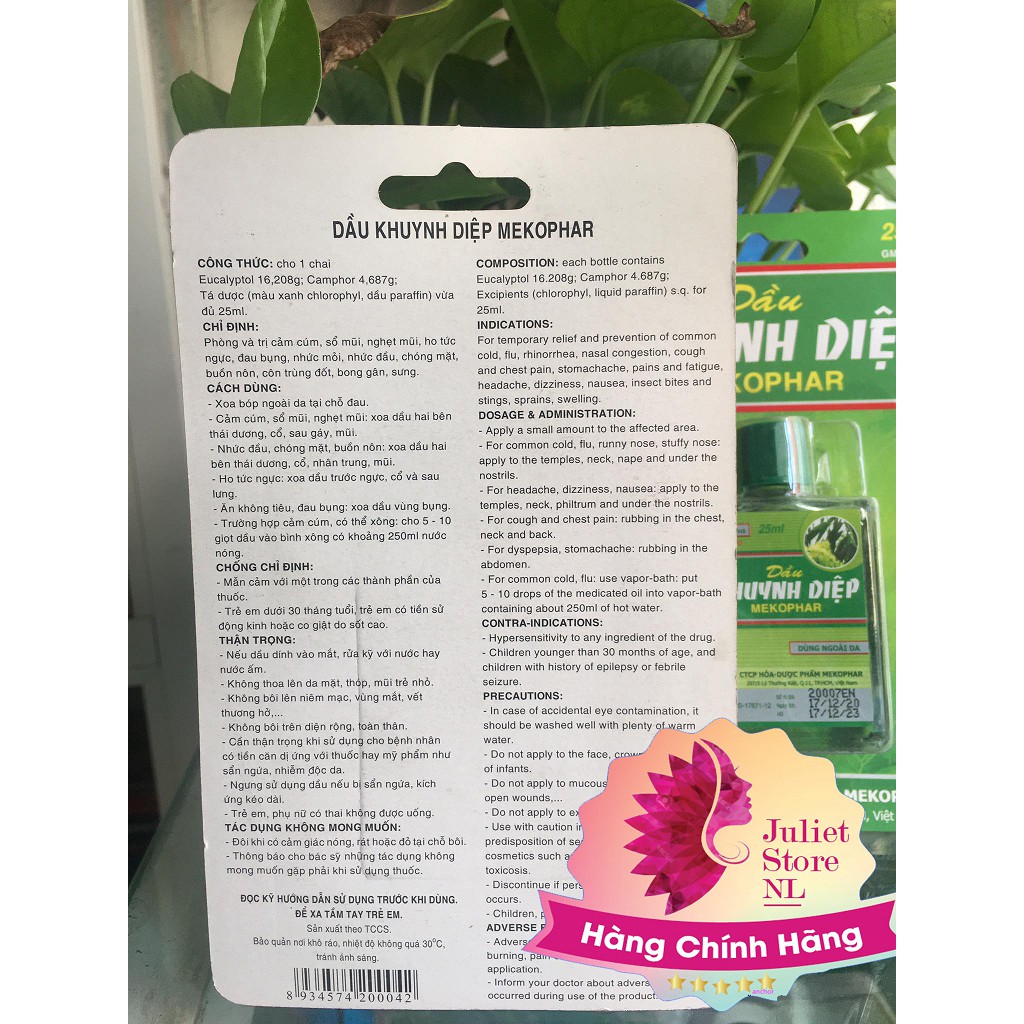 CHÍNH HÃNG DẦU KHUYNH DIỆP CHO BÉ MEKOPHAR CHAI 25ml
