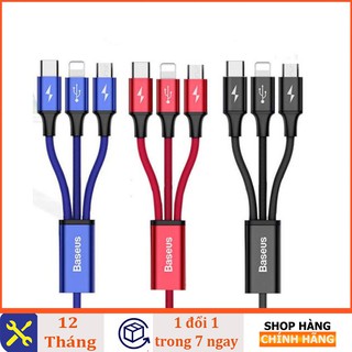 Cáp sạc nhanh 3A 3 đầu baseus 1.2M CAMLT-SU01 lightning + micro + type C (Chất lượng cao )