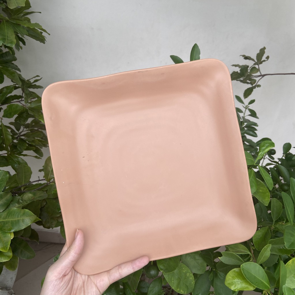 dĩa vuông 24cm nhựa melamine nhám đen , ngói , xám nhám - Dish plate chén bát nhà hàng đĩa