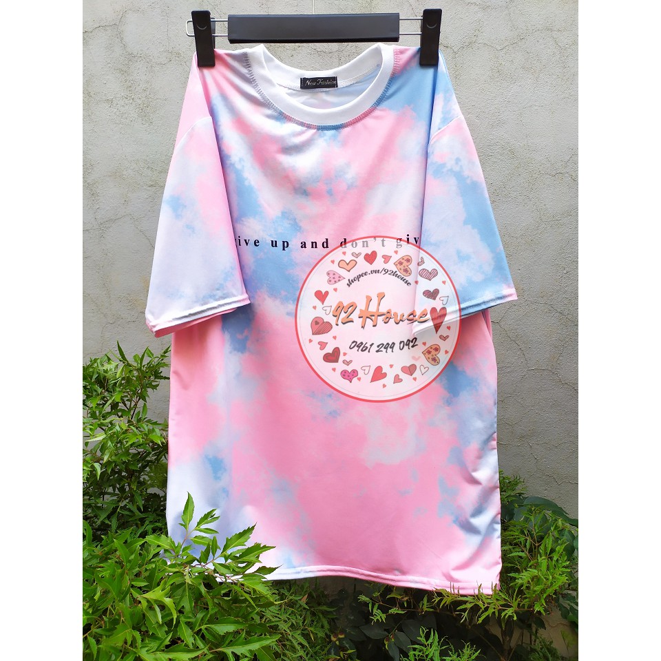 Áo phông / Áo thun tay lỡ loang màu in chữ unisex freesize