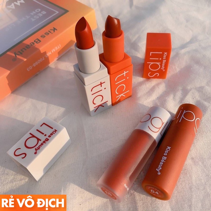 Set Son Môi Kiss Beauty 4 Cây Fullsize 💗 LIPSTICK 💗 MATTE ĐÀO | BigBuy360 - bigbuy360.vn