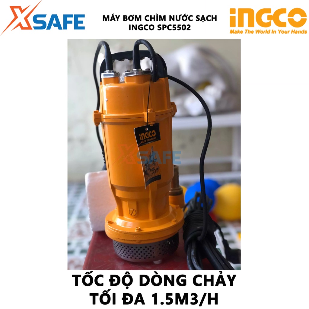 Máy bơm chìm nước sạch INGCO SPC5502 Máy bơm mini điện áp 220-240V~50Hz, công suất đầu vào 550W(0.75HP) - Chính hãng