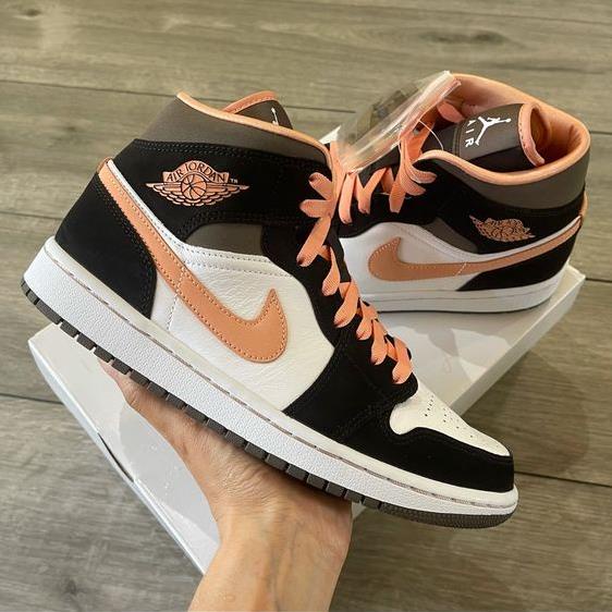 Giày Jordan cam đào cổ cao, Giày JD1 high Mid Peach Mo_cha nam nữ màu mới hot trend 2022 full box tặng kèm dây