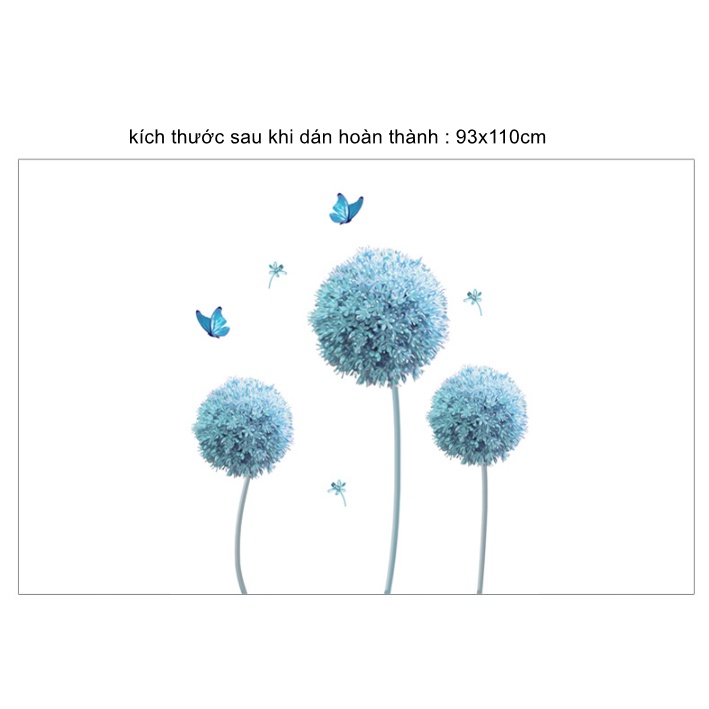 Decal giấy dán tường - Hoa Bồ công anh xanh dương tinh tế size lớn ( 2 tấm có bán lẻ )