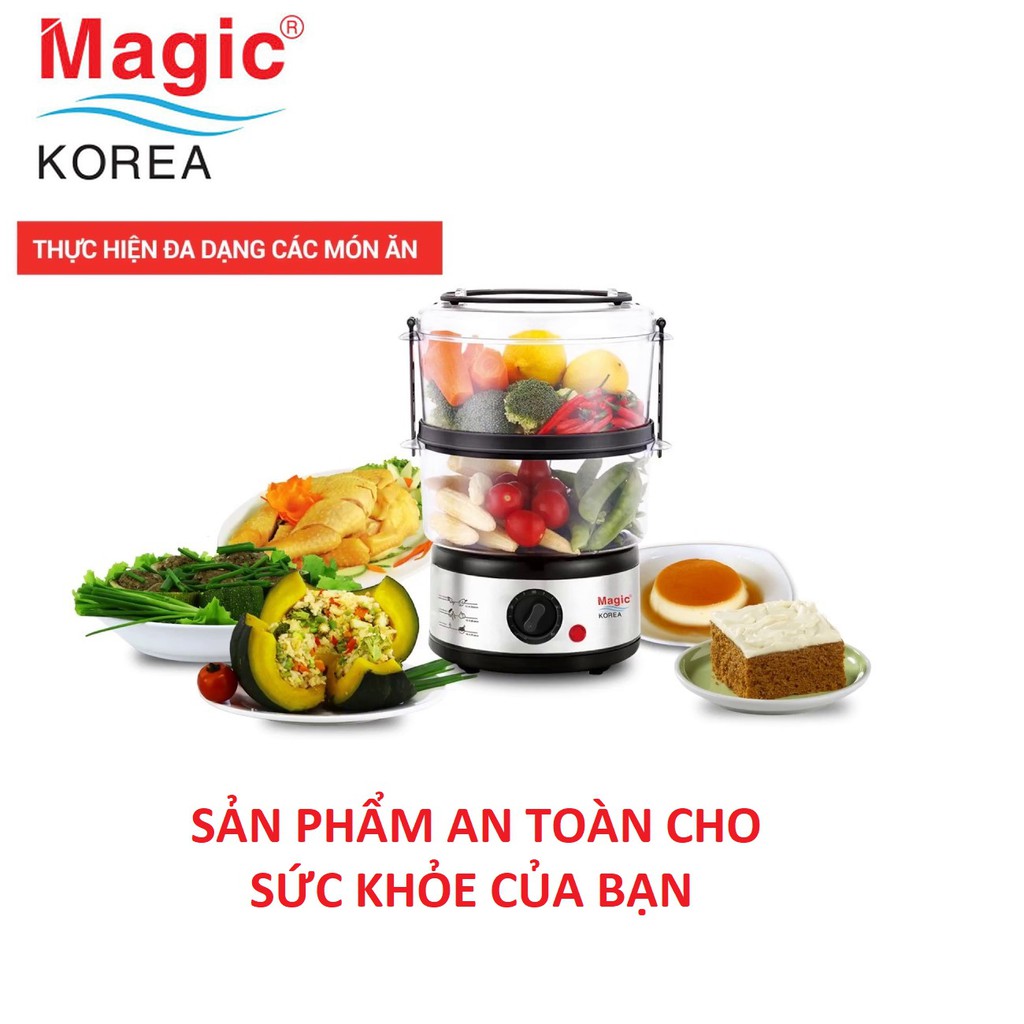 Nồi Hấp Thực Phẩm 2 Tầng Magic Korea Dung Tích 5 Lít Hấp Thịt Cá Rau Củ Quả An Toàn Cho Sức Khỏe