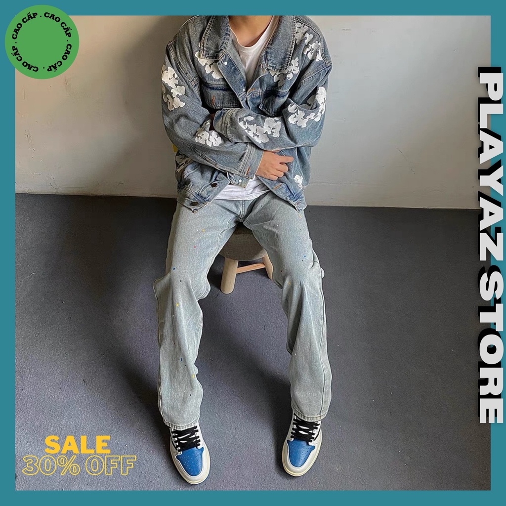 Quần Jean Vẩy Sơn PLAYAZ Paint Splatter Jeans - Light Blue