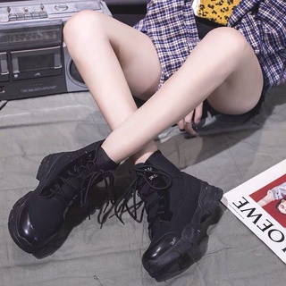 [NEW] Giày bốt da lộn ulzzang cổ cao màu đen size 37