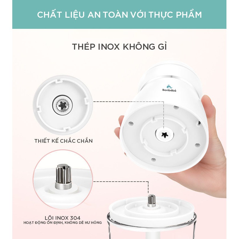 Máy xay đa năng ăn dặm cho bé Bonbebe BB03 - Cối thủy tinh, xay thịt nhuyễn, gia vị, ngũ cốc các loại - BH 12 tháng