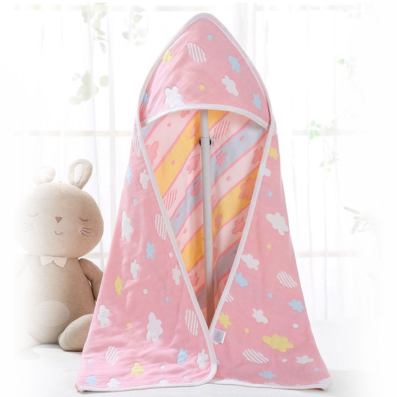 Chăn ủ cho bé sơ sinh khăn tắm có mũ 6 lớp chăn đắp mùa hè thấm hút vượt trội chất liệu an toàn
