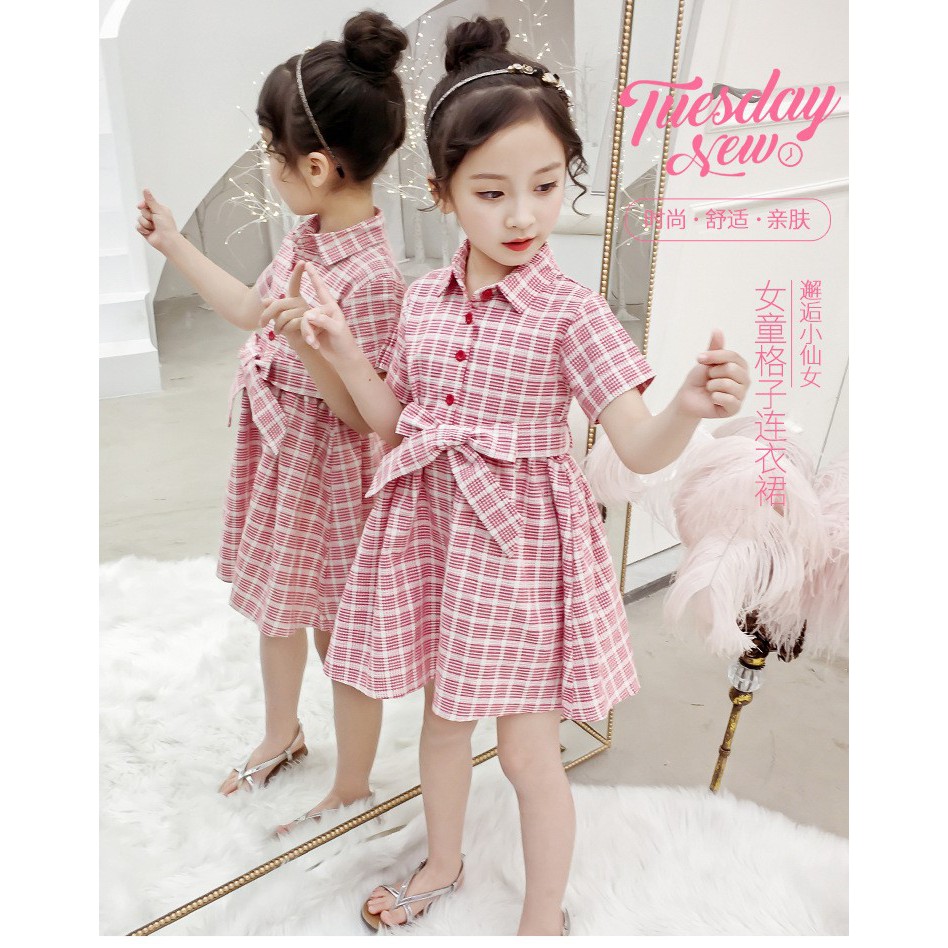 Đầm xòe caro tay con