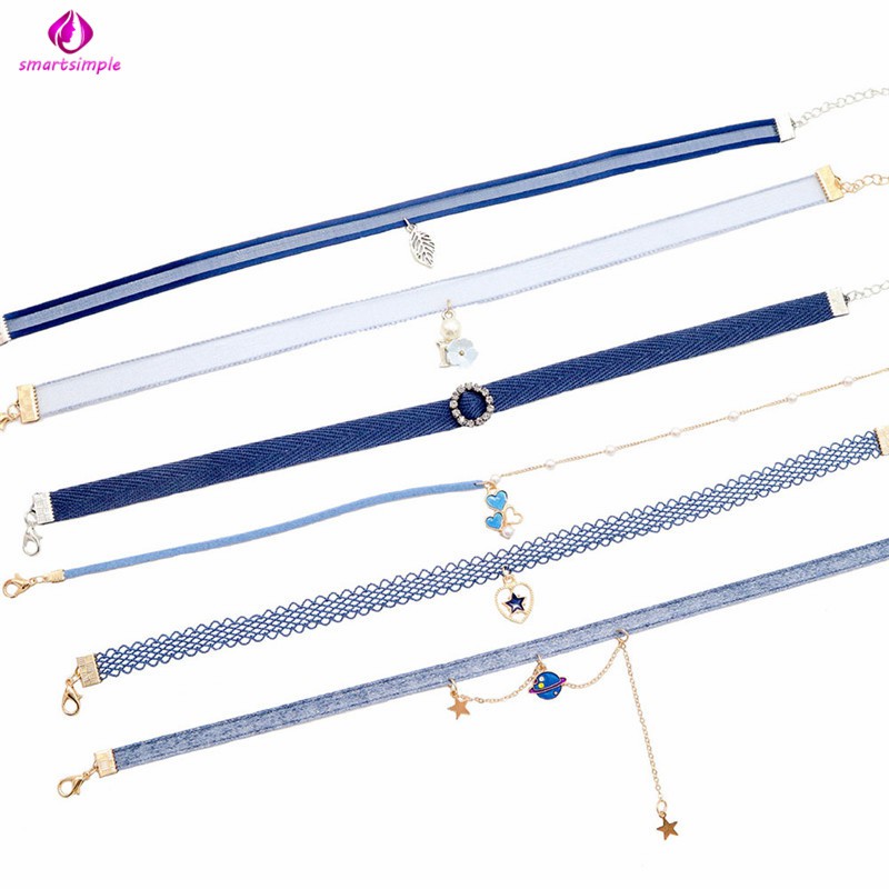 SS Fashion Charm Unique Blue Series Planet Pendant Necklace Short Clavicle Chain Women Jewelry Gift