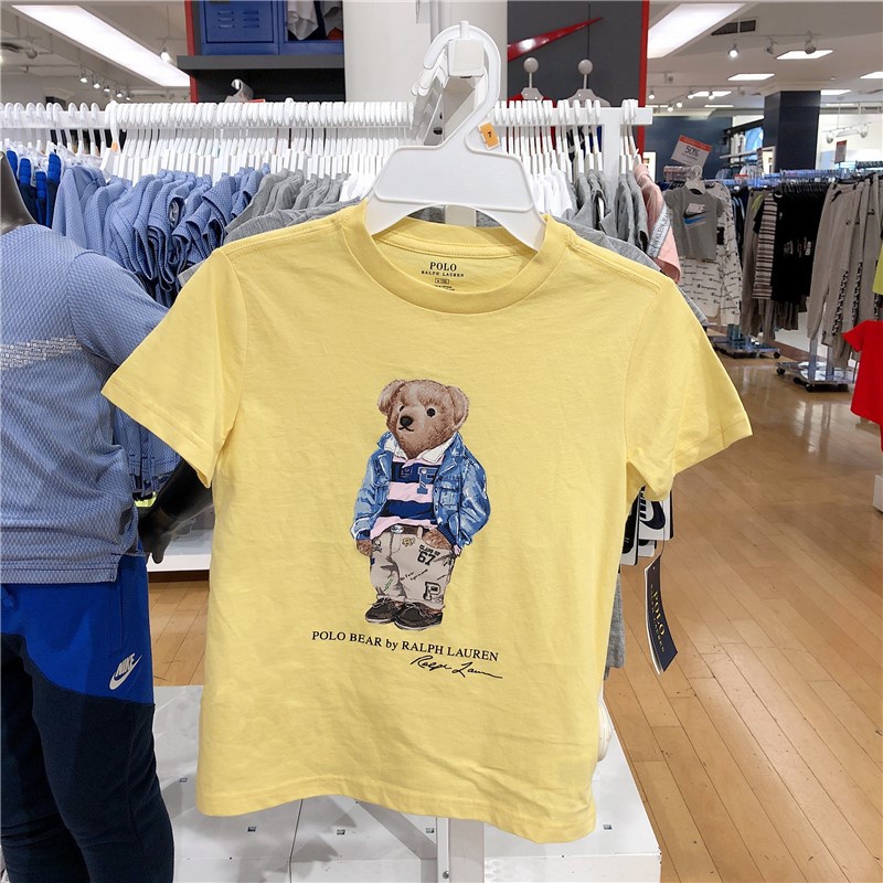 Áo thun tay ngắn cổ tròn chất liệu cotton in họa tiết gấu Ralph Lauren New York GO Polo