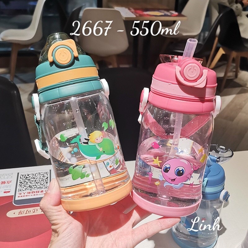 BÌNH NƯỚC HỌC SINH MÃ 2267 có ống hút silicon dung tích 550ml