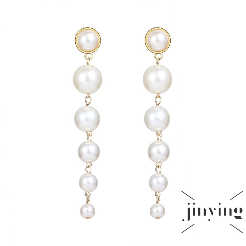 GETNOIVAS Khuyên tai dáng dài đính hạt ngọc trai nhân tạo thời trang