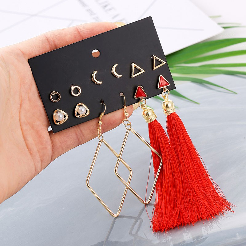 Set Đôi Bông Tai Sang Trọng Dự Tiệc Đi Chơi Cá Tính Dễ Thương Tua Rua Nhiều Màu