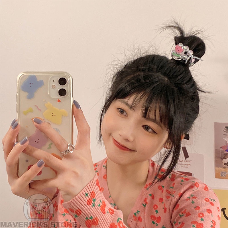 Dây Buộc Tóc Cao Su Co Giãn Đính Hạt Hình Hoa Dễ Thương