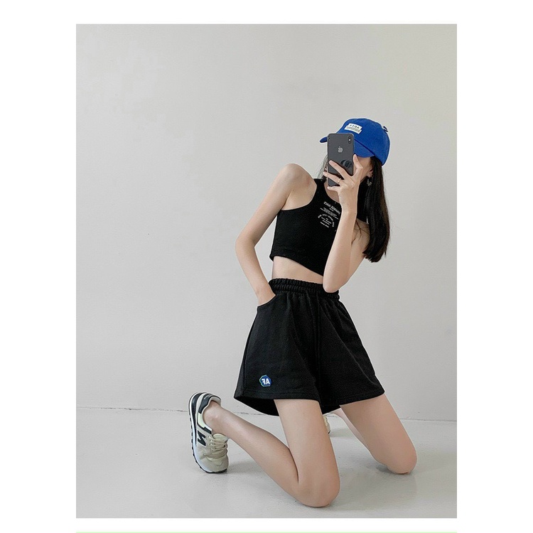 Quần sooc đùi nữ in chữ FA short đùi ống rộng cạp cao lưng chun hai màu đen trắng ulzzang  freeship ,sale