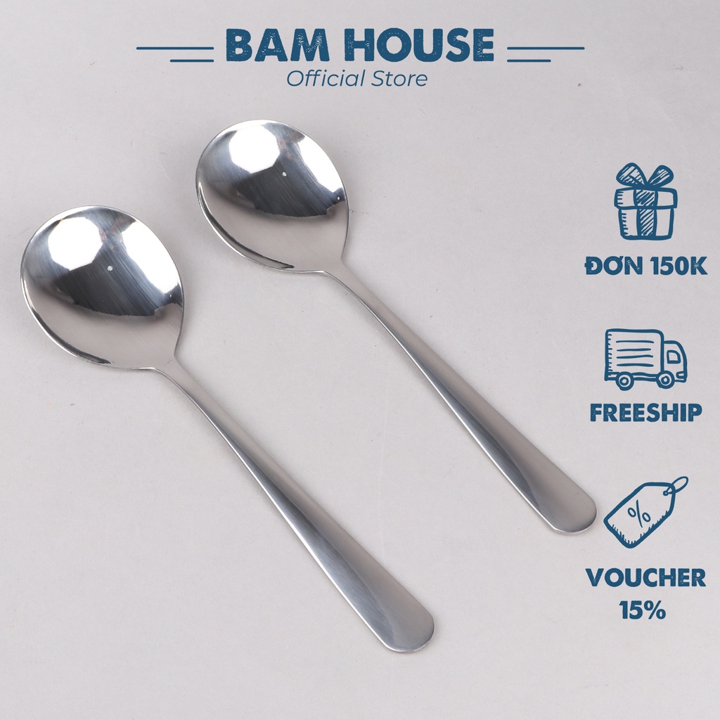 Muỗng inox tròn Bam House cán trơn dày sáng bóng cao cấp MRH01