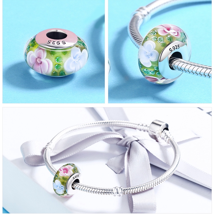 Mặt Phụ Kiện Trang Sức Bamoer SCZ073 bạc Sterling 925 Hình Hoa Lá Thanh Lịch