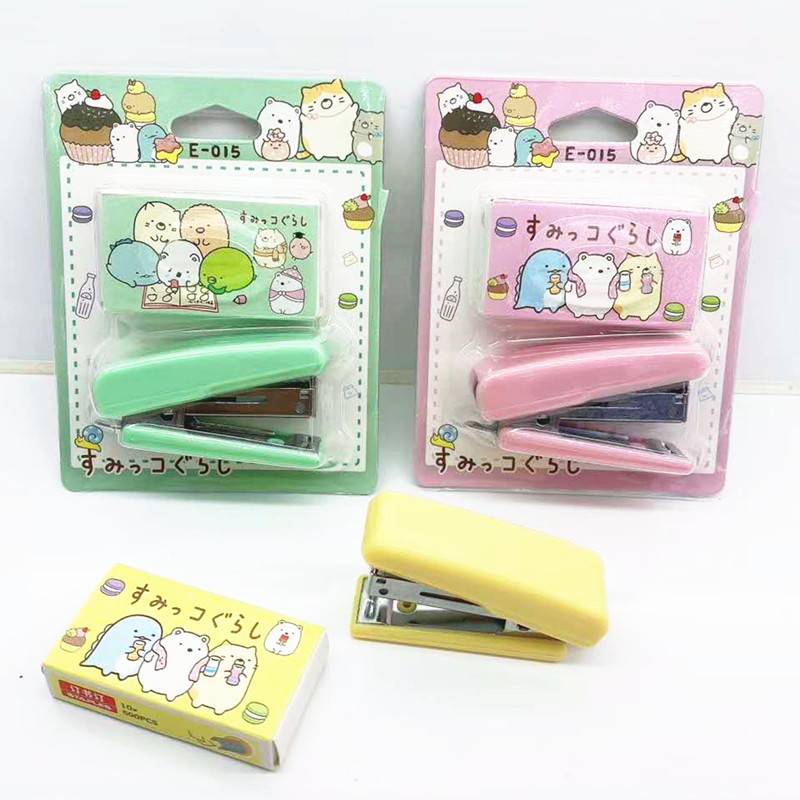 Dập ghim mini tiện dụng KPOP BTS BT21 Cute Mini Cartoon Stapler Office School Student Stationery Metal Plastic Manual Paper Stapler Use Staples Supplies kids student Gift