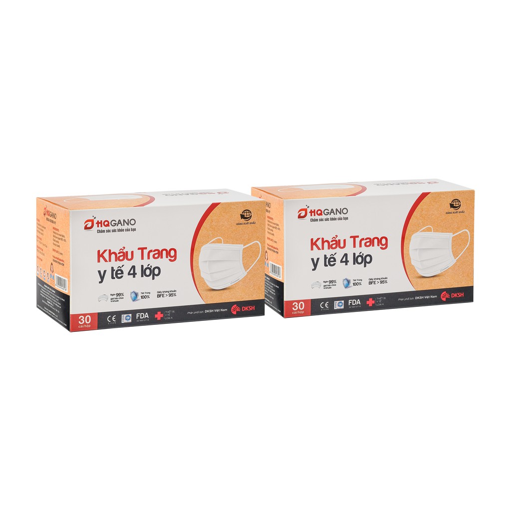 Combo 2 Hộp khẩu trang y tế quai thun 4 lớp HQGANO  kháng khuẩn, đạt chuẩn xuất khẩu, không mùi, chất liệu cực mềm mại