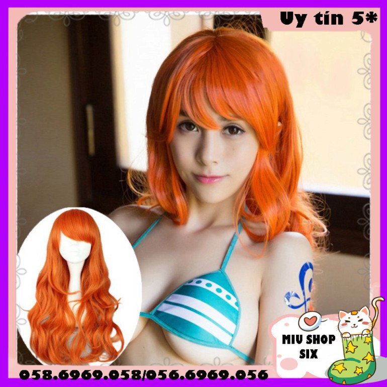 [sẵn] Wig/tóc giả Nami - One Piece màu cam đất (cơ bản nữ xoăn 80cm) tại MIU SHOP 09