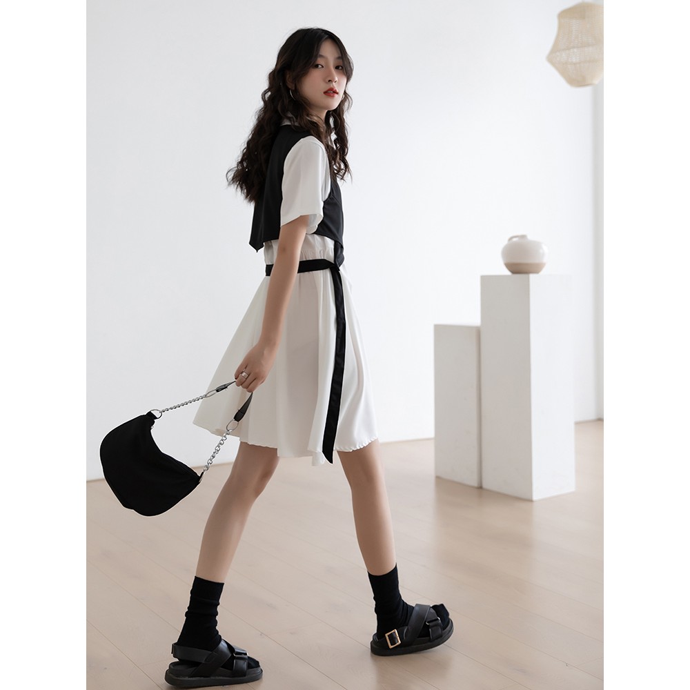 Xiaozhainv Áo Hai Dây màu Đen / Đầm Suông Tay Ngắn Màu Trắng Thời Trang Mùa Hè Cho Nữ | BigBuy360 - bigbuy360.vn