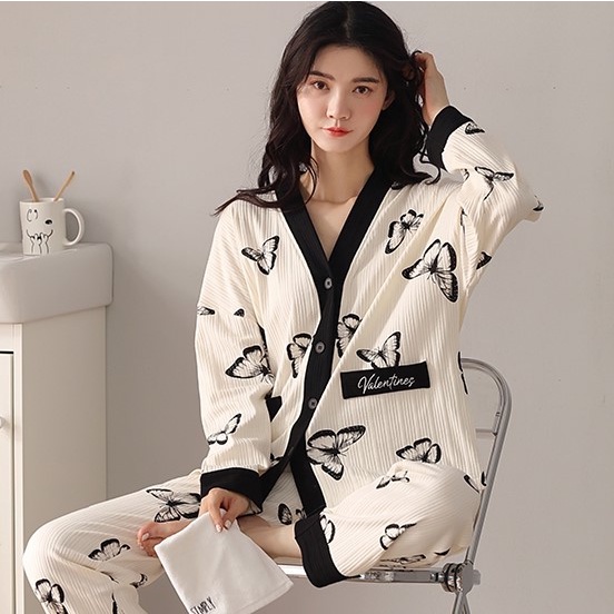 Sét đồ nữ mùa đông Bộ đồ ngủ mặc nhà dài tay pijama hàn quốc - DN-GA1
