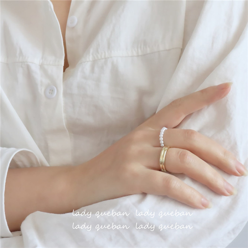 Set 2 nhẫn nữ đính ngọc trai giả thời trang