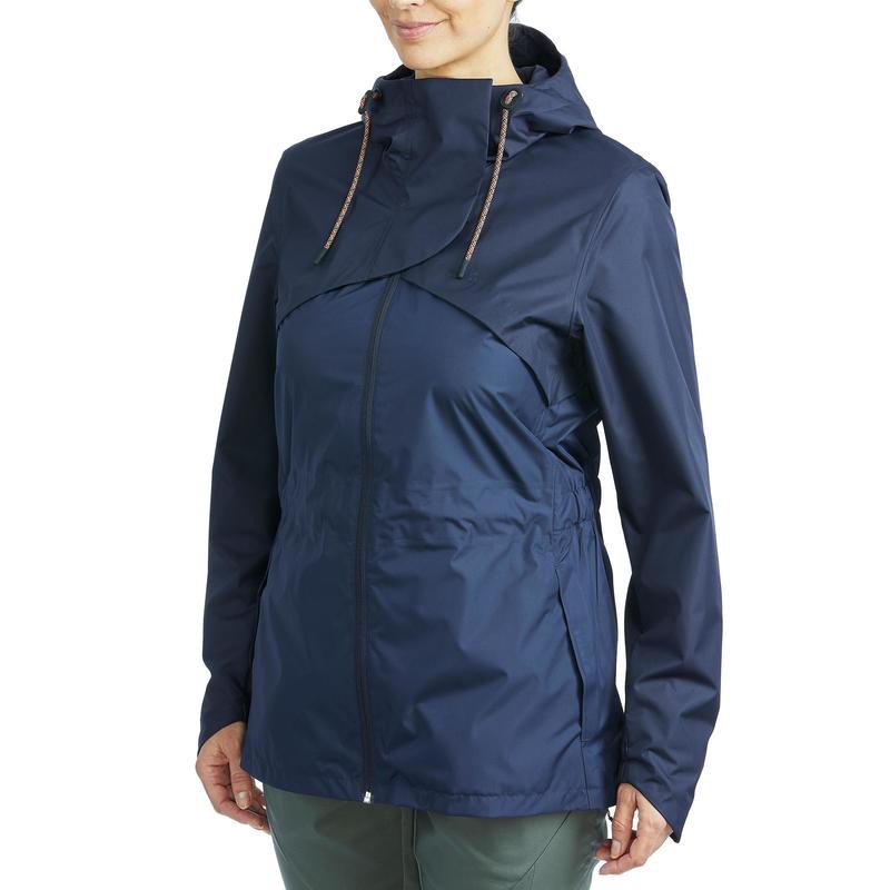 Áo khoác đi bộ vùng đồng bằng chống thấm nước Decathlon Quechua nh500 cho nữ - xanh navy size L