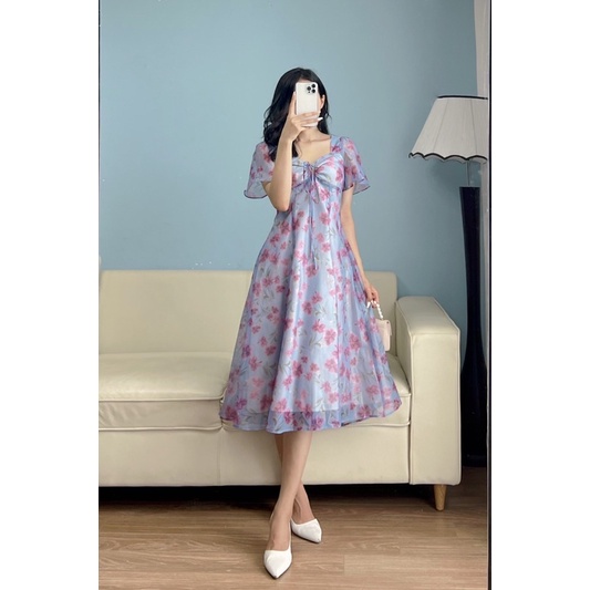 Váy hoa tím phong cách nàng thơ , bồng bềnh bay bổng