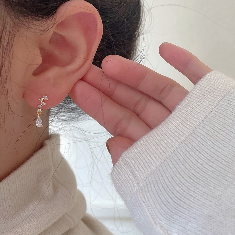 Bông tai hình giọt nước đính đá zircon thời trang dự tiệc cưới cho nữ