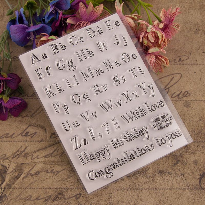 Con dấu silicon trong suốt họa tiết chữ happy birthday trang trí scrapbook