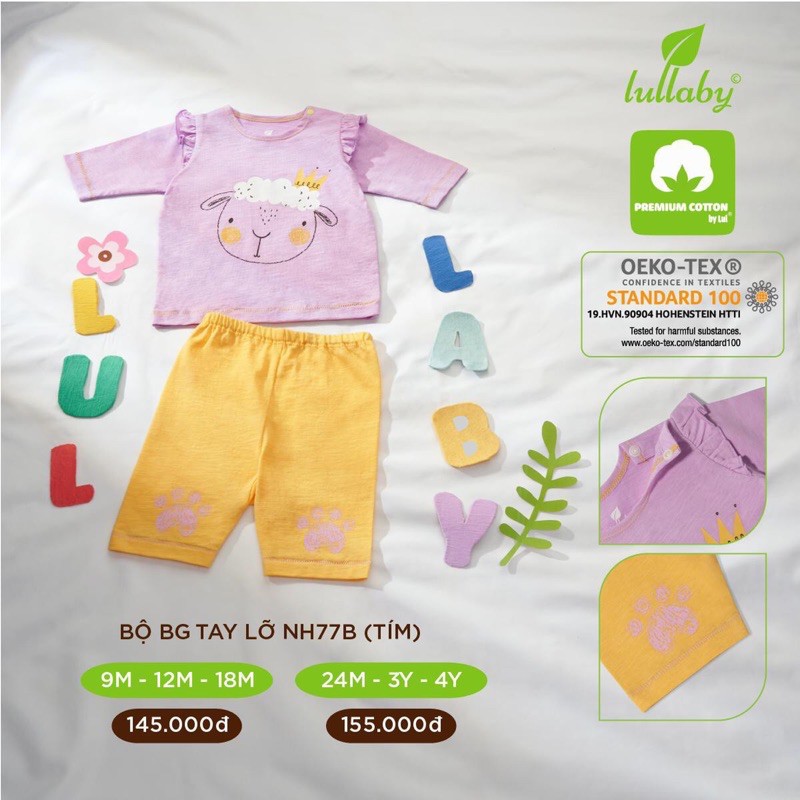 [Xả hàng] Bộ quần áo tay lỡ bé trai/bé gái Lullaby NH77B (Sz 9m-4y)