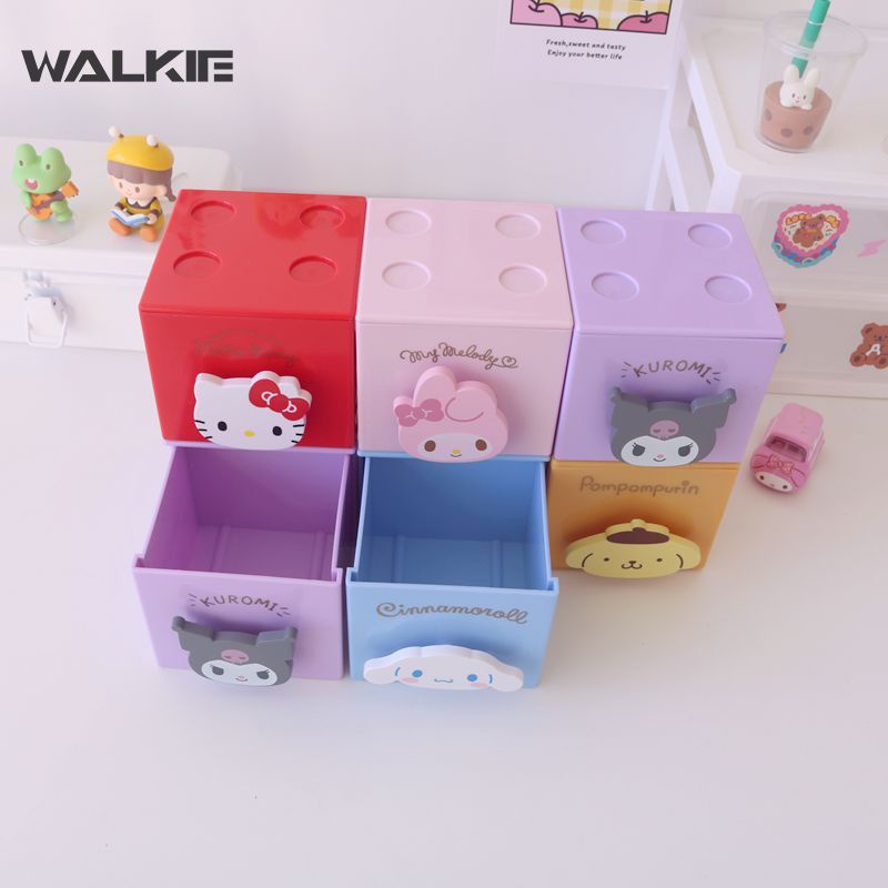 SANRIO Hộp Đựng Trang Sức Trong Suốt In Hình Hoạt Hình Dễ Thương Có Ngăn Kéo Tiện Dụng