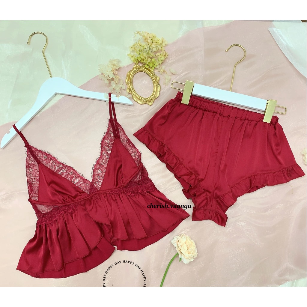 Set đồ ngủ hai dây lụa satin sexy cao cấp Bộ mặc nhà gợi cảm quyến rũ