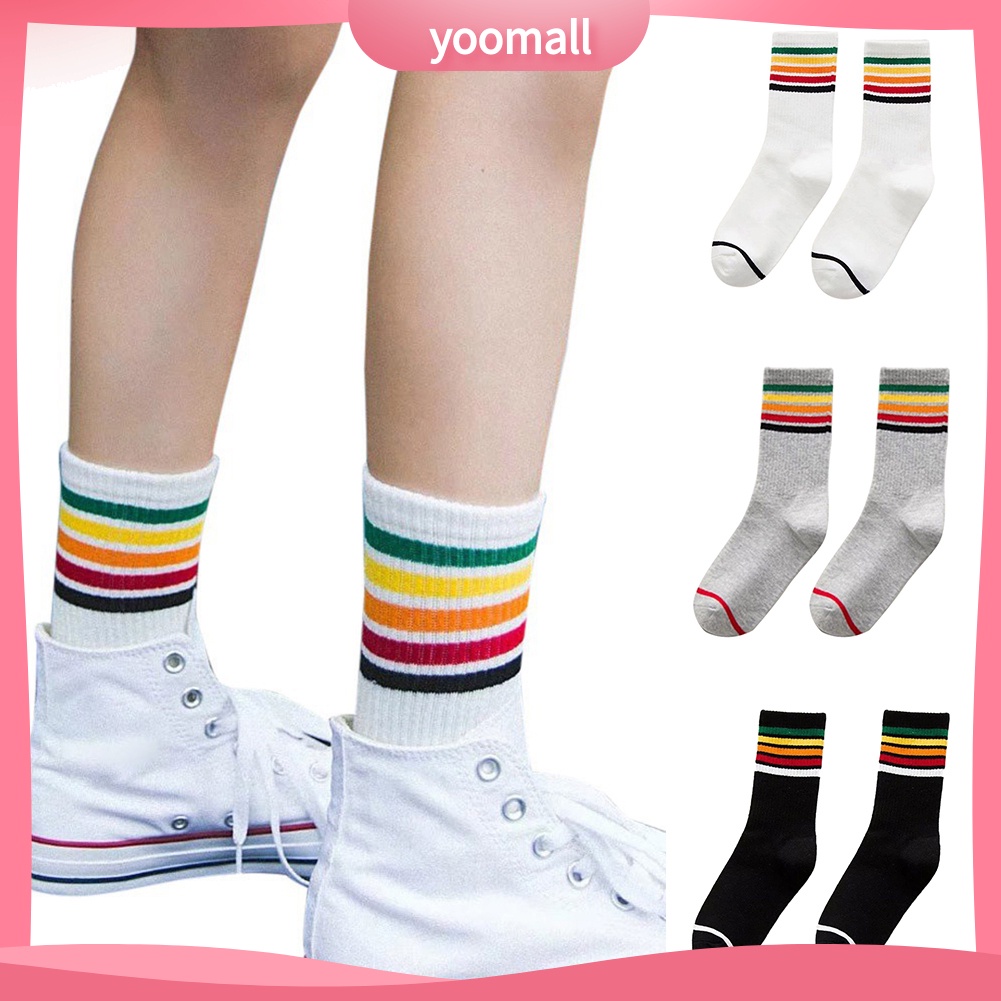 Đôi Vớ Cotton Họa Tiết Sọc Nhiều Màu Thời Trang Cho Nam Nữ