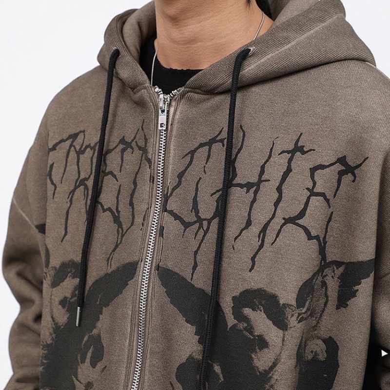Áo hoodie zip nam nữ màu sắc vintage hoạ tiết phong cách Gothic Y2K FOOTMADE