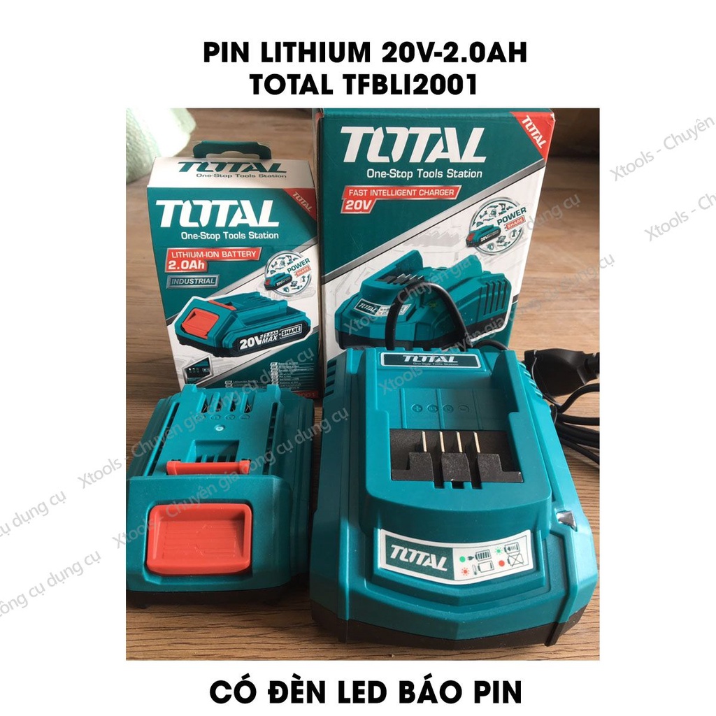Pin sạc 20V TOTAL TFBLI20011, Pin Lithium dùng được cho các dòng máy 20V của INGCO - TOTAL, cục pin sạc 20V