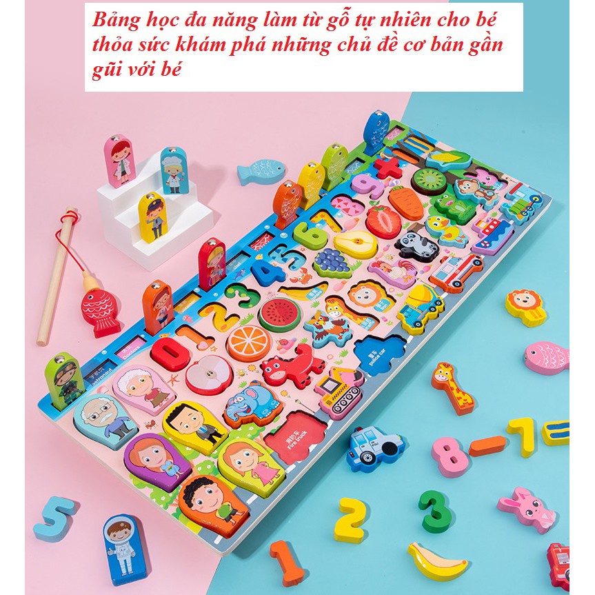Bảng Câu Cá Gỗ Logic 5 Dòng - Bảng Số, Con Vật, Trái Cây, Câu Cá Thông Minh Đa Năng