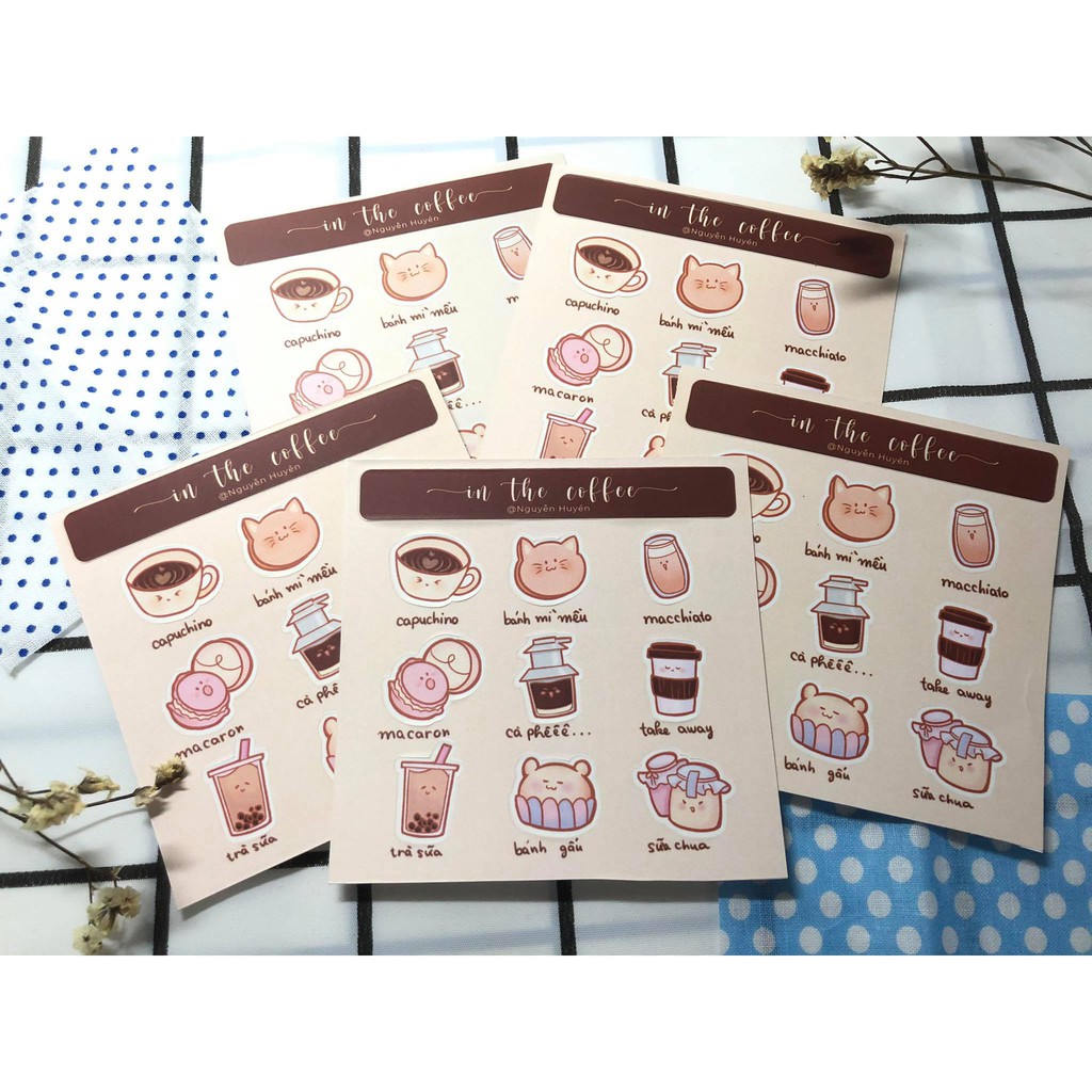 Sticker In The Coffee dễ thương style Hàn Quốc độc quyền vẽ bởi artist Huyền | Little Memory