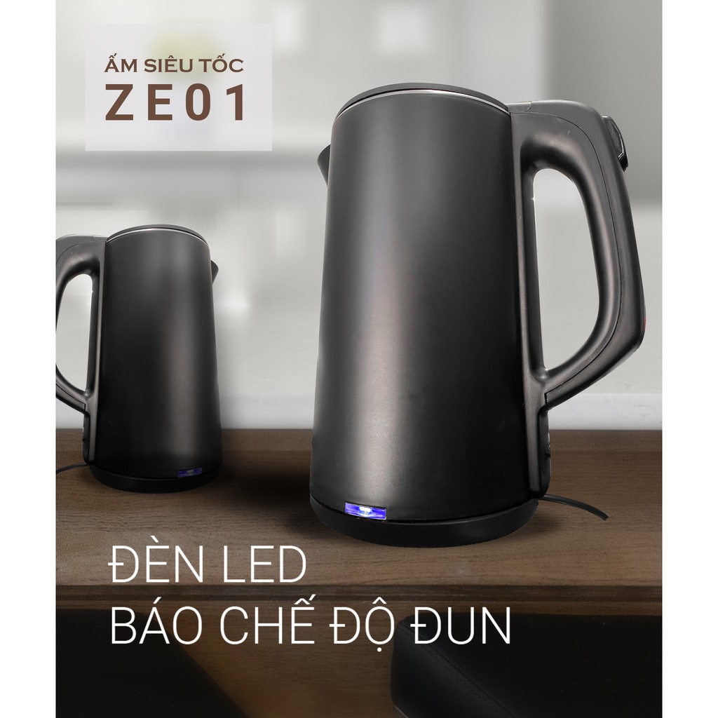 Ấm Siêu Tốc Bình Đun Siêu Tốc Dung Tích 2.5L ZOZO ZE01 Inox 304